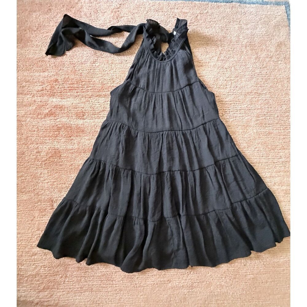 Entro Black Tiered Halter Dress Ruffle Neck Size S